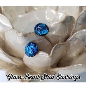 Glass Irridescent Blue Stud Earrings